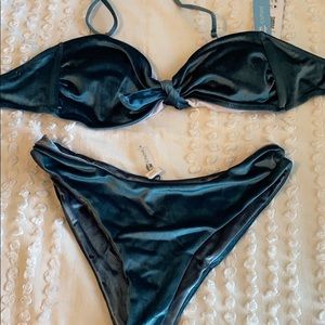 cupshe silky blue high leg cut bandeau bikini